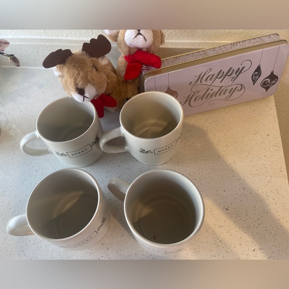 Lot of 4 Merry Mugs, 2 Reindeer Stuffed Animals, & Holiday Tin Box - Picture 4 of 4